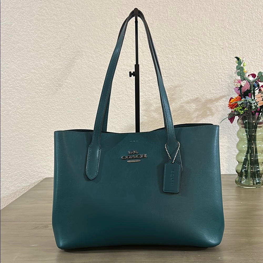 Coach f48734 Avenue Green Leather Carryall Satchel Tote Shoulder Handbag